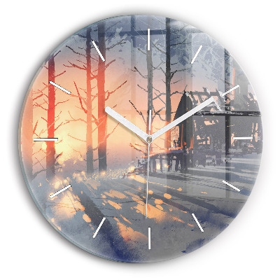 Horloge ronde 'Paysage d''arbres d''hiver'