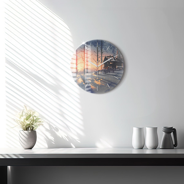 Horloge ronde 'Paysage d''arbres d''hiver'