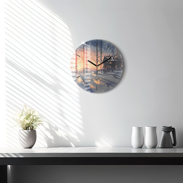 Horloge ronde 'Paysage d''arbres d''hiver'