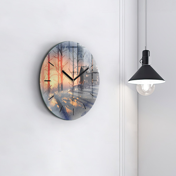 Horloge ronde 'Paysage d''arbres d''hiver'
