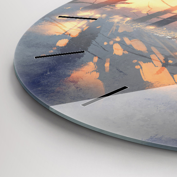 Horloge ronde 'Paysage d''arbres d''hiver'