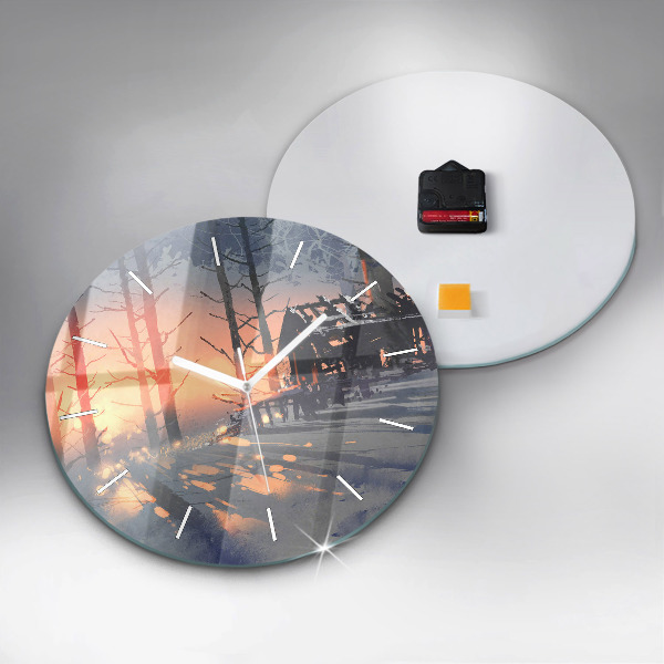 Horloge ronde 'Paysage d''arbres d''hiver'