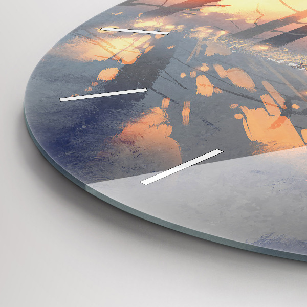 Horloge ronde 'Paysage d''arbres d''hiver'