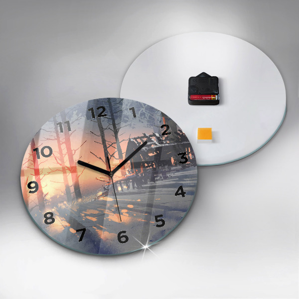 Horloge ronde 'Paysage d''arbres d''hiver'