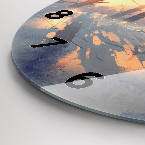 Horloge ronde 'Paysage d''arbres d''hiver'