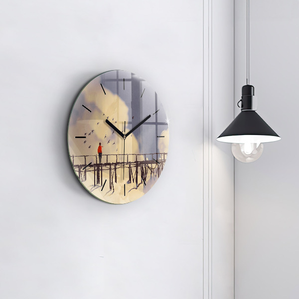 Horloge ronde 'L''homme sur le vieux pont'