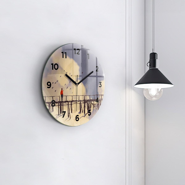 Horloge ronde 'L''homme sur le vieux pont'