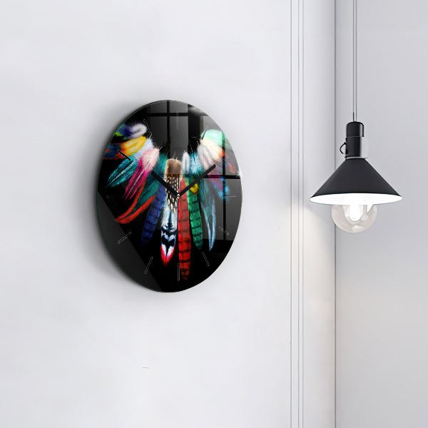 Horloge ronde 'Plumes d''oiseaux colorées'