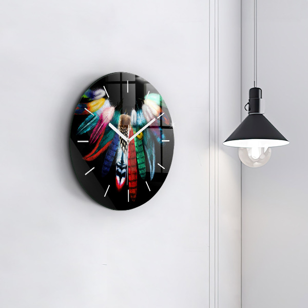 Horloge ronde 'Plumes d''oiseaux colorées'