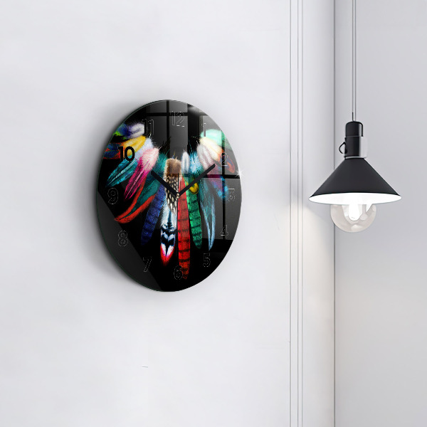 Horloge ronde 'Plumes d''oiseaux colorées'