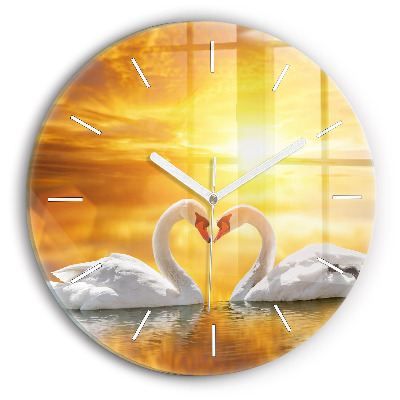 Horloge ronde Cygnes amoureux
