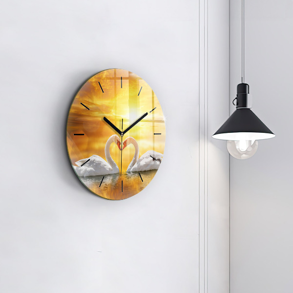 Horloge ronde Cygnes amoureux