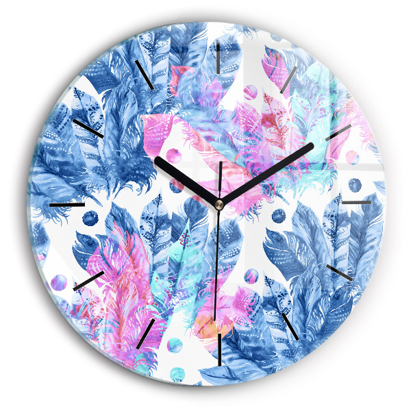 Horloge ronde plumes colorées