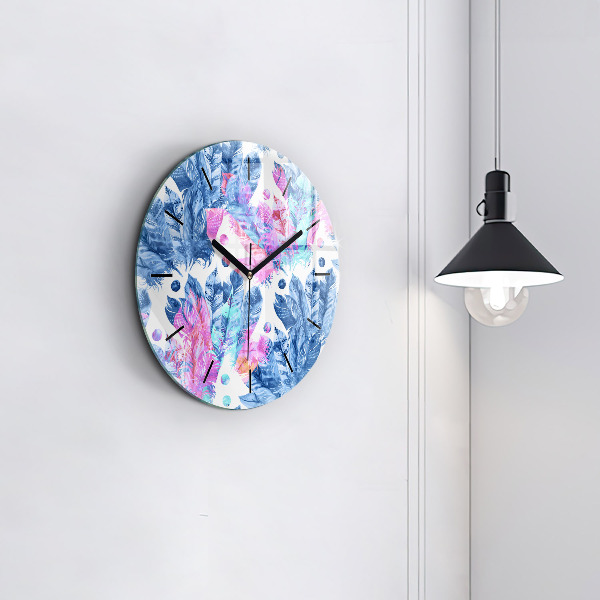 Horloge ronde plumes colorées
