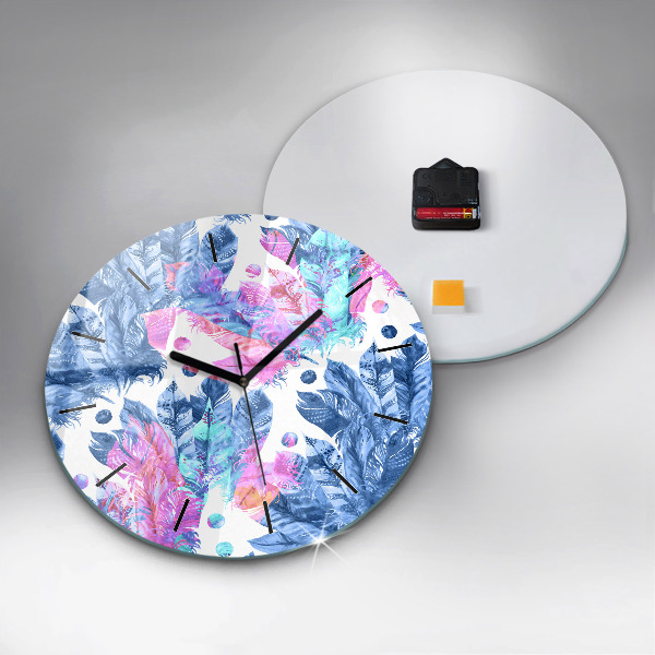 Horloge ronde plumes colorées