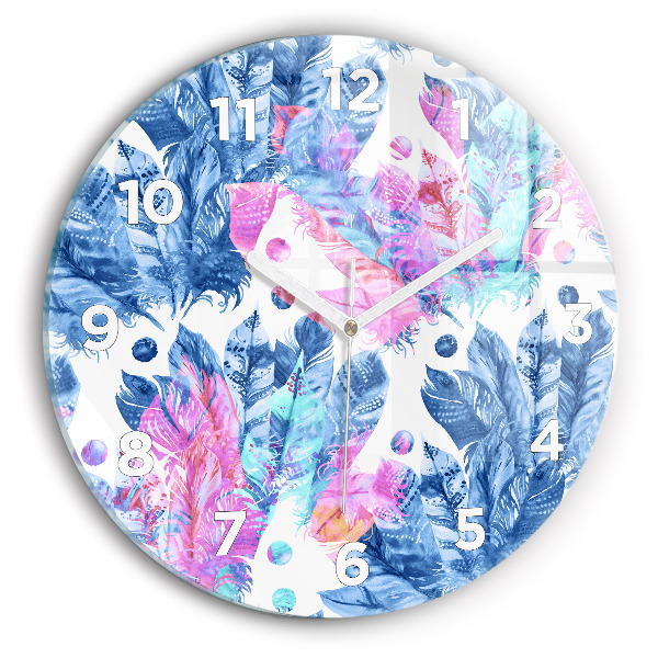 Horloge ronde plumes colorées