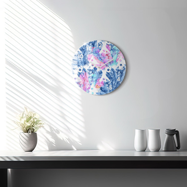 Horloge ronde plumes colorées