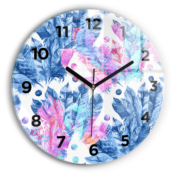 Horloge ronde plumes colorées