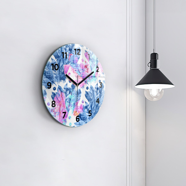 Horloge ronde plumes colorées