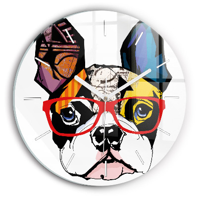 Horloge ronde Bouledogue français avec des lunettes