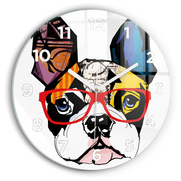 Horloge ronde Bouledogue français avec des lunettes