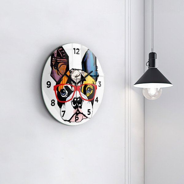 Horloge ronde Bouledogue français avec des lunettes