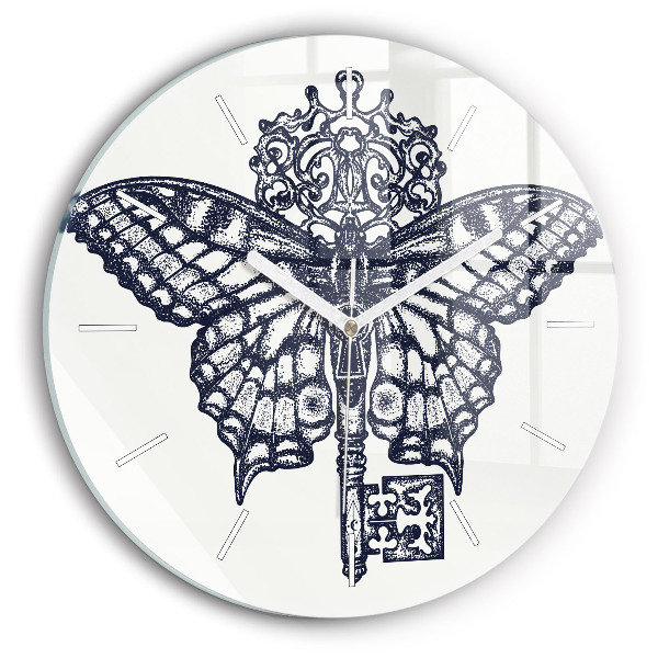 Horloge ronde Papillon et clé - style bohème