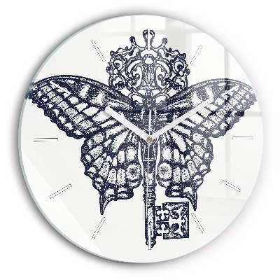 Horloge ronde Papillon et clé - style bohème
