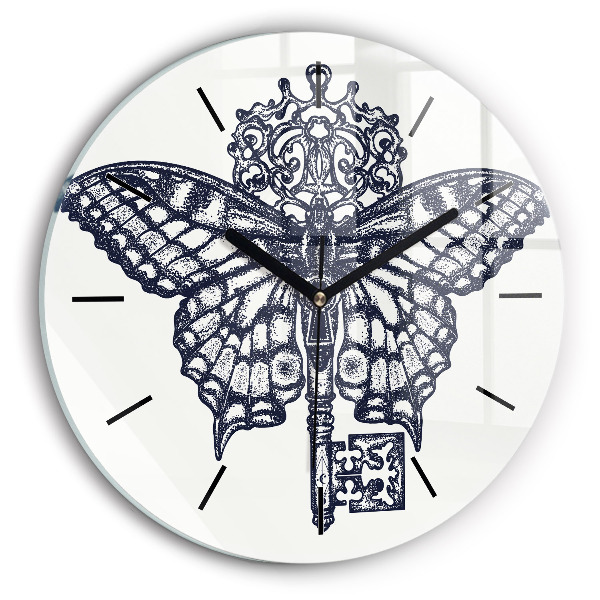 Horloge ronde Papillon et clé - style bohème
