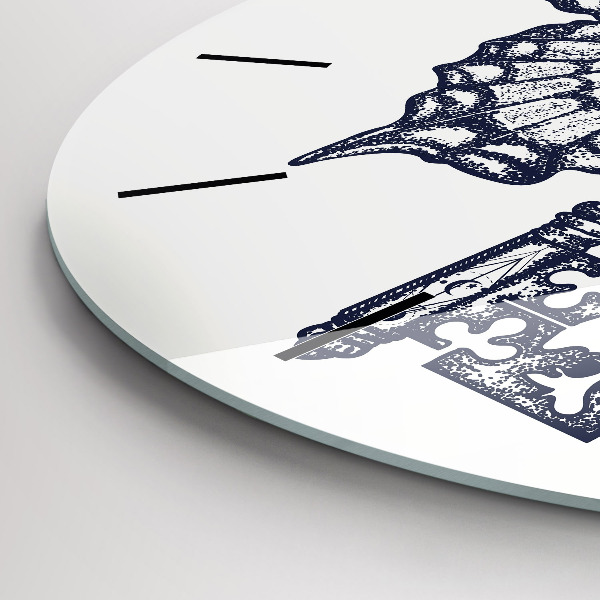 Horloge ronde Papillon et clé - style bohème