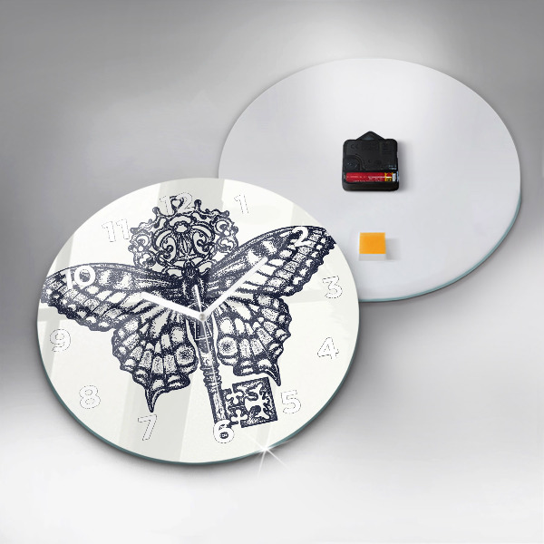 Horloge ronde Papillon et clé - style bohème