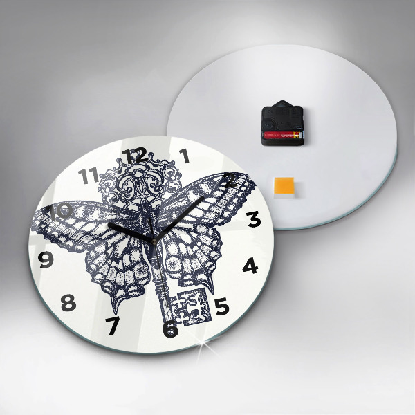 Horloge ronde Papillon et clé - style bohème