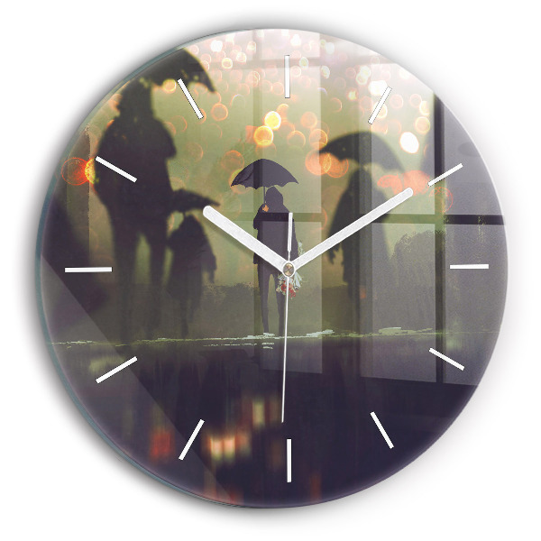 Horloge ronde Des gens avec des parapluies