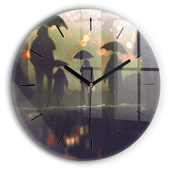 Horloge ronde Des gens avec des parapluies