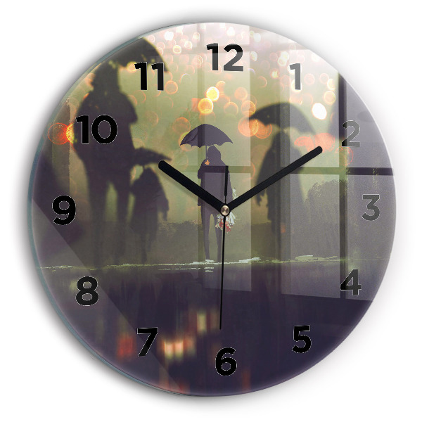 Horloge ronde Des gens avec des parapluies