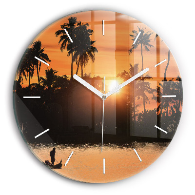 Horloge ronde Coucher de soleil et palmiers