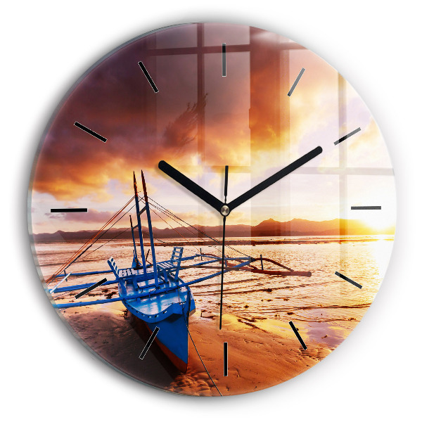 Horloge ronde Bateau et coucher de soleil