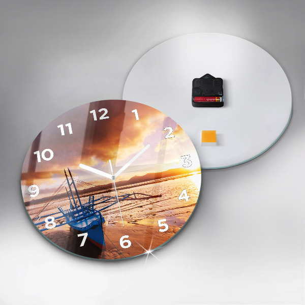 Horloge ronde Bateau et coucher de soleil