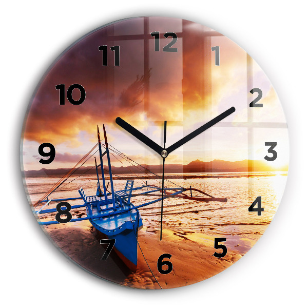 Horloge ronde Bateau et coucher de soleil