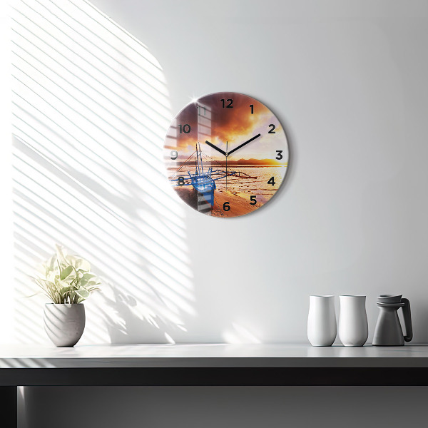 Horloge ronde Bateau et coucher de soleil