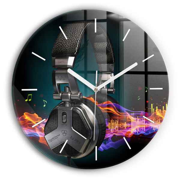 Horloge ronde Casques et ondes sonores
