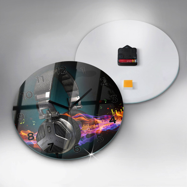 Horloge ronde Casques et ondes sonores