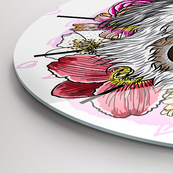 Horloge ronde Chien heureux dans les fleurs
