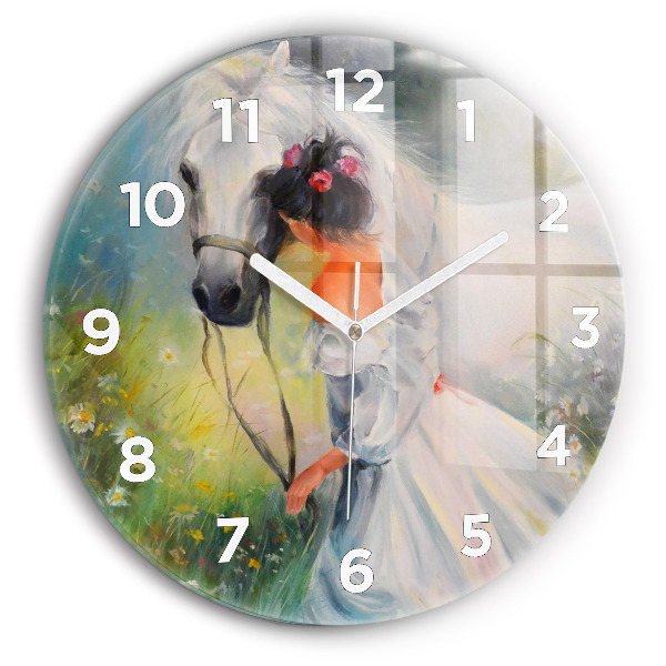 Horloge ronde Belle femme avec un cheval