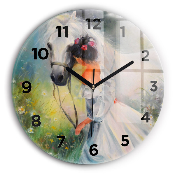 Horloge ronde Belle femme avec un cheval