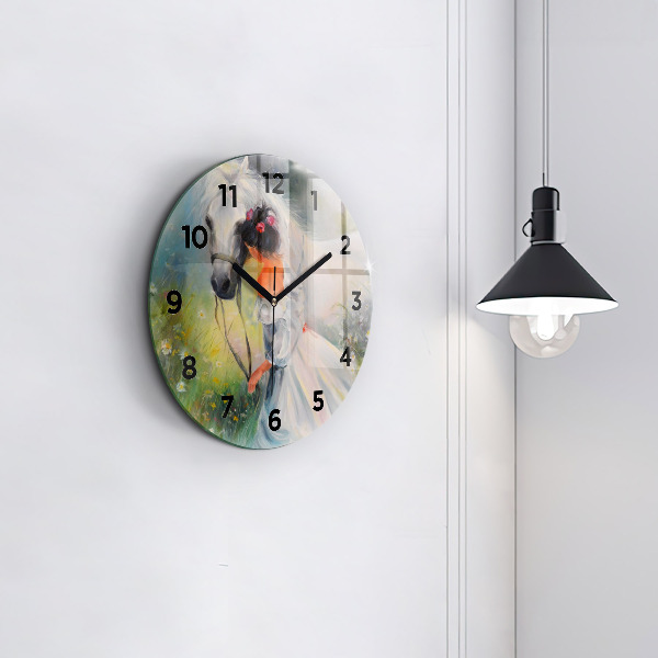 Horloge ronde Belle femme avec un cheval