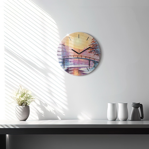 Horloge ronde Sapin de Noël et pont