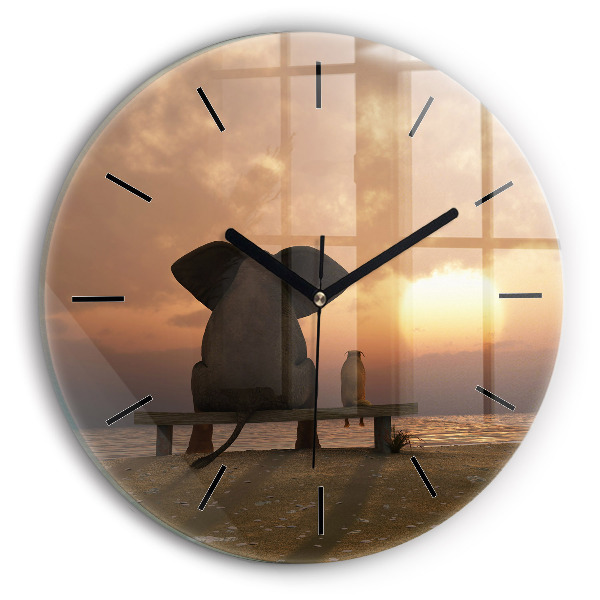 Horloge ronde Animaux et coucher de soleil