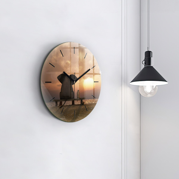 Horloge ronde Animaux et coucher de soleil