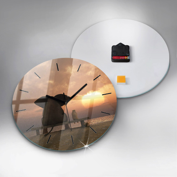 Horloge ronde Animaux et coucher de soleil